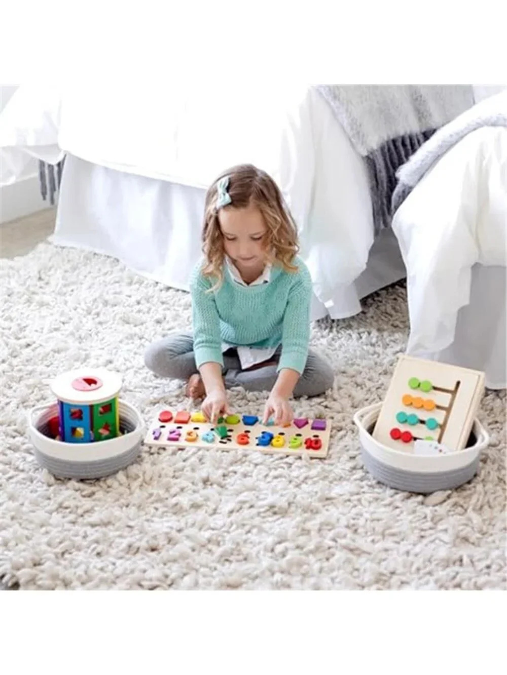 New 5-Piece Round Woven Cotton Rope Storage Baskets for Organizing, Small Shallo